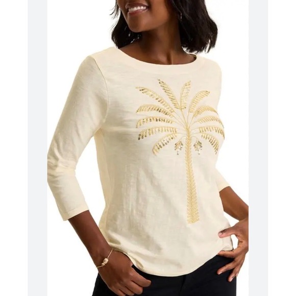 Tommy Bahama Tops - Tommy Bahama "Puerta Del Sol Lux" Sequin Palm Tree T-Shirt Coconut White Size S